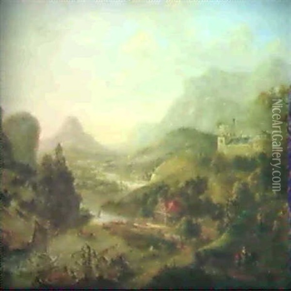 Belebte Flusslandschaft Oil Painting - Jan Griffier the Elder