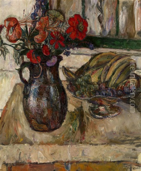 Still Life With Fruit (+ Bouquet Of Flowers; Verso) Oil Painting - Abram Anshelevich Manevich