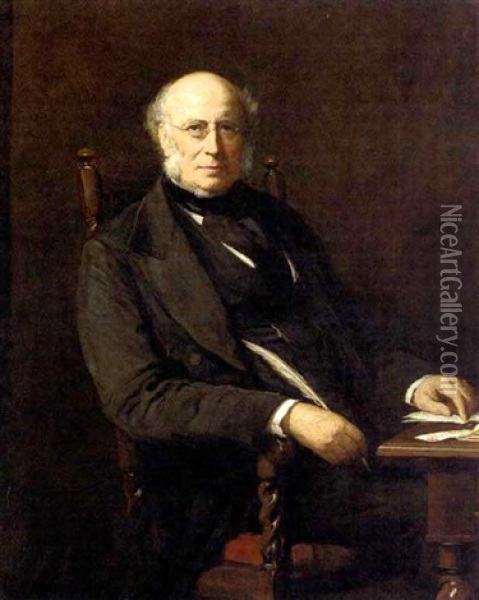 Portrait Of George William Lovell Seated At His Desk Oil Painting - Walter William Ouless