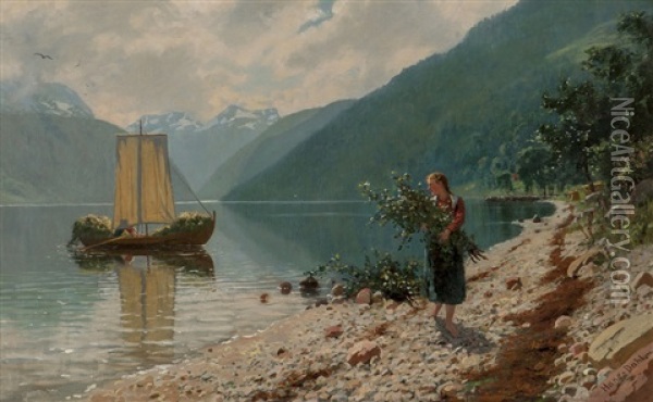 En Solskinnsdag I Norge Ved Balestrand I Sogn Oil Painting - Hans Dahl