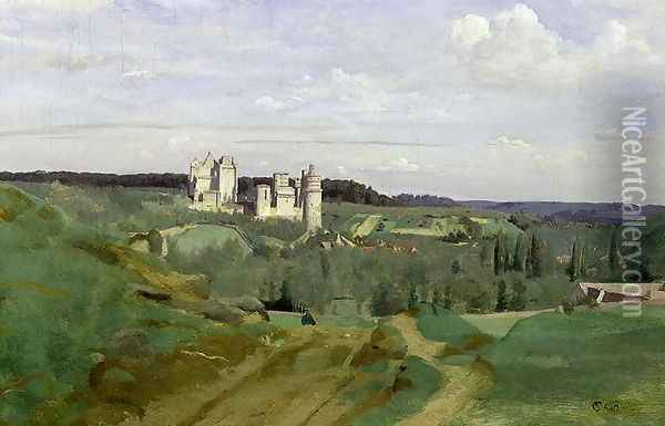View of the Chateau de Pierrefonds, c.1840-45 Oil Painting - Jean-Baptiste-Camille Corot