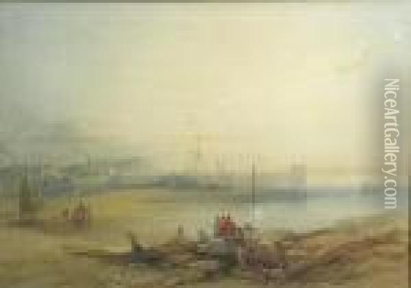A Fishing Harbor View Oil Painting - James Baker Pyne