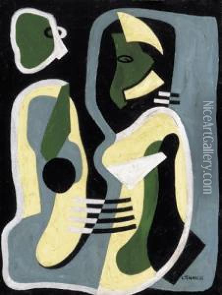 Composition (couple Talking) Oil Painting - Lajos Tihanyi