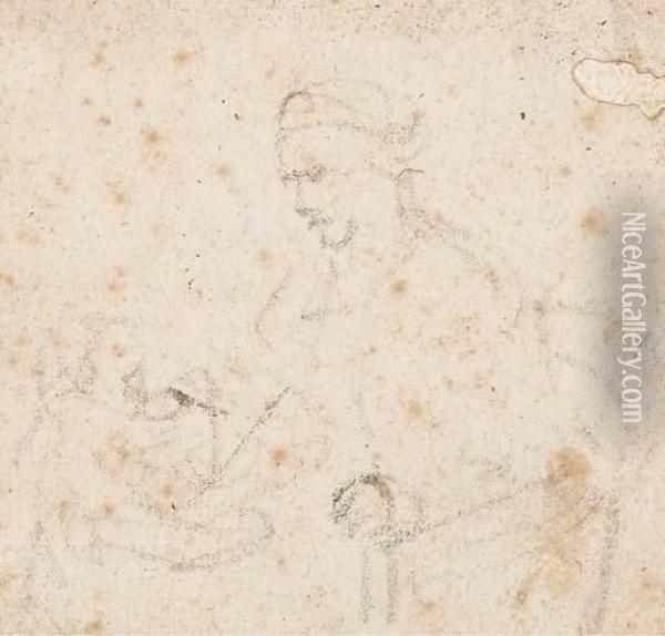Un Homme Assis Avec Un Enfant Debout Oil Painting - Rembrandt Van Rijn