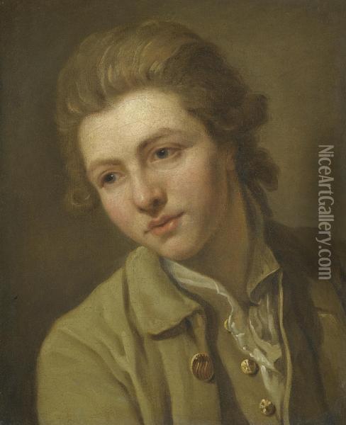 Portrait Of A Youth, Head And Shoulders, Wearing A Brown Open-necked Shirt Oil Painting - Francois-Bernard Lepicie