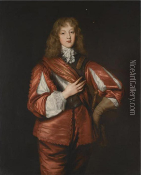 Portrait Of Philip, 5th Earl Of 
Pembroke (1621-1669), Standing Three-quarter-length, Wearing A Red Silk 
Doublet, With A Breastplate And A Red And Gold Sash Oil Painting - Sir Anthony Van Dyck