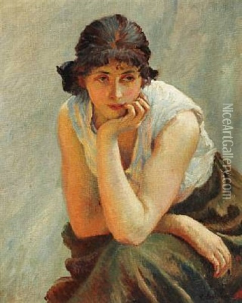 In Deep Thoughts Oil Painting - Vlacho Bukovac