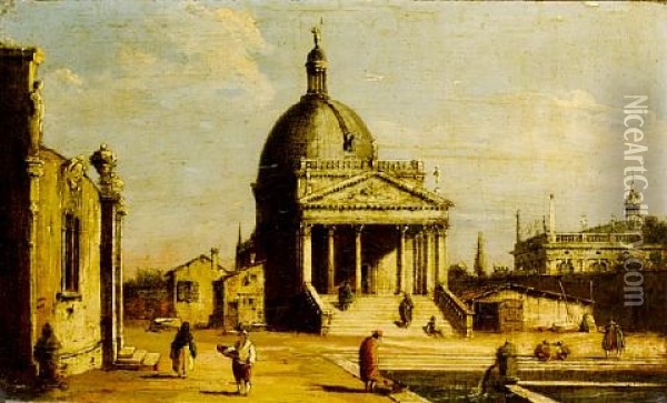 An Architectural Capriccio With The Church Of San Simeone Piccolo And Other Palladian Buildings Oil Painting - Giovanni Migliara