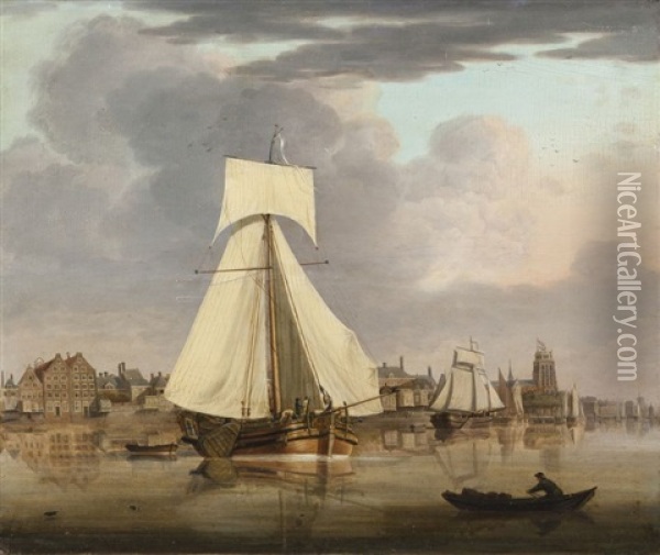 Vue Du Port De Dordrecht Oil Painting - Jan Hendrik Boshamer