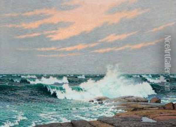 Coastal Scene With Heavy Sea Oil Painting - Olof Thunman