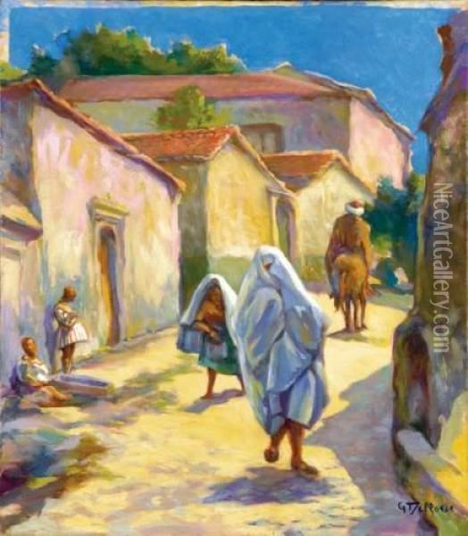 Rue De Village Animee En Afrique Du Nord Oil Painting - Georges Marie Joseph Delfosse