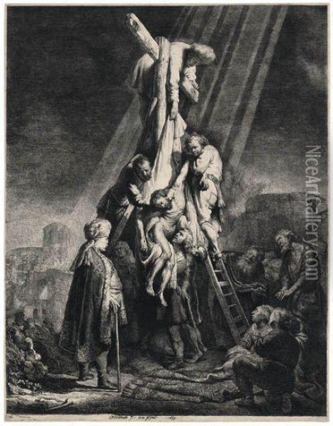 The Descent From The Cross: Second Plate Oil Painting - Rembrandt Van Rijn