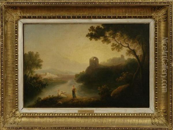 Landscape With Ruins And Figures Oil Painting - Richard Wilson
