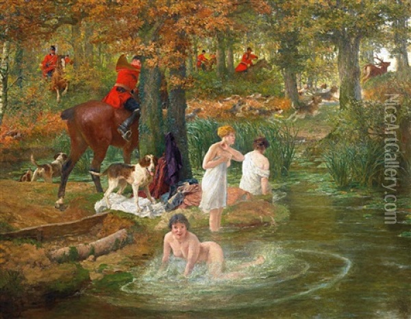 Bei Der Jagd Oil Painting - Alphonse Gaudefroy