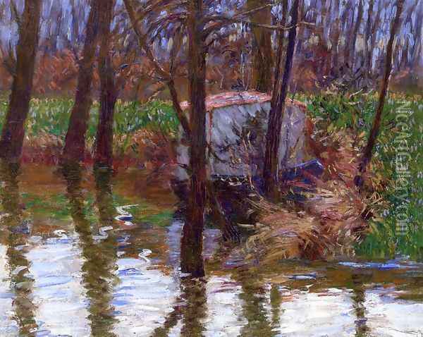 The River Epte with Monet's Aelier-Boat Oil Painting - John Leslie Breck