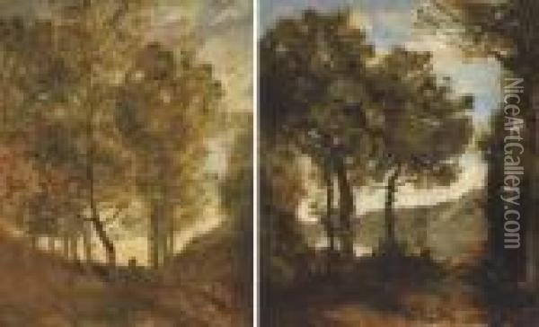 Matinee Au Bord D'un Lac; Coucher De Soleil Apres L'orage Oil Painting - Jean-Baptiste-Camille Corot