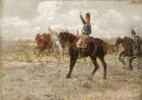 Abziehende Kavallerie Oil Painting - Heinrich Breling