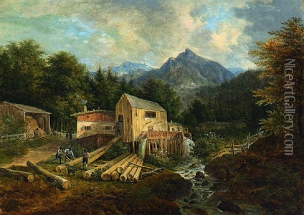 Sagemuhle Am Gebirgsbach Oil Painting - Johann Jakob Dorner the Younger