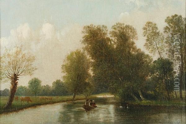 On The Backwaters, Norwich Oil Painting - Edward Littlewood