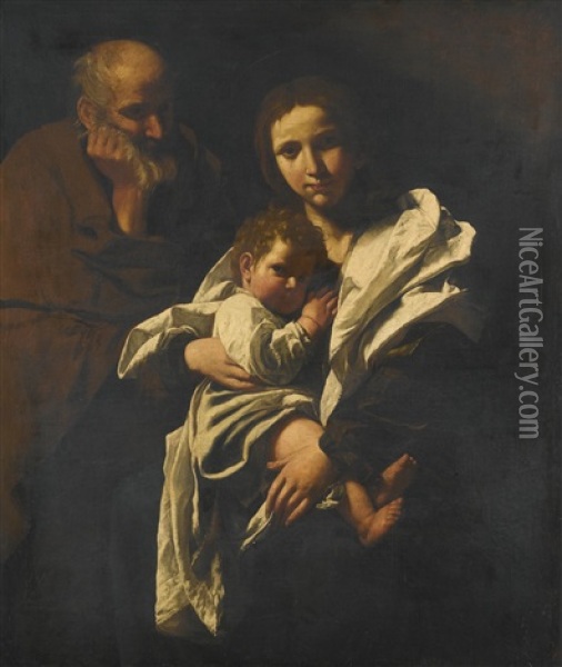The Holy Family Oil Painting - Bartolomeo Cavarozzi