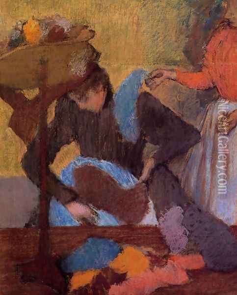 At the Milliner's, c.1898 Oil Painting - Edgar Degas