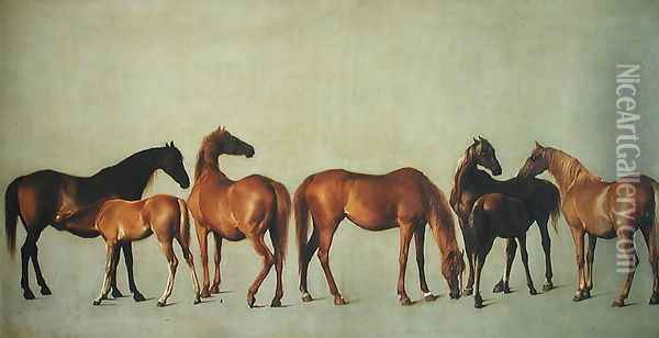 Mares and Foals without a Background, c.1762 Oil Painting - George Stubbs