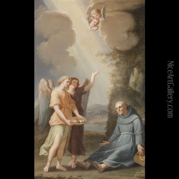 San Francesco Nutrito Dagli Angeli Oil Painting - Antonio Cavallucci