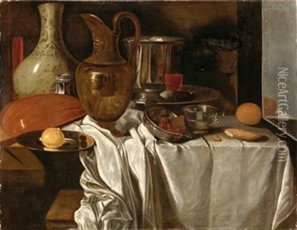 Still Life With A Jug Oil Painting - Andre Bouys