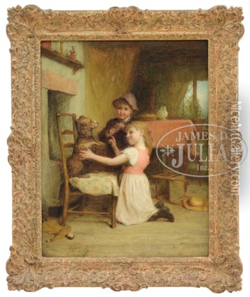 Two Children With Their Dog Oil Painting - Alexander Hohenlohe Burr