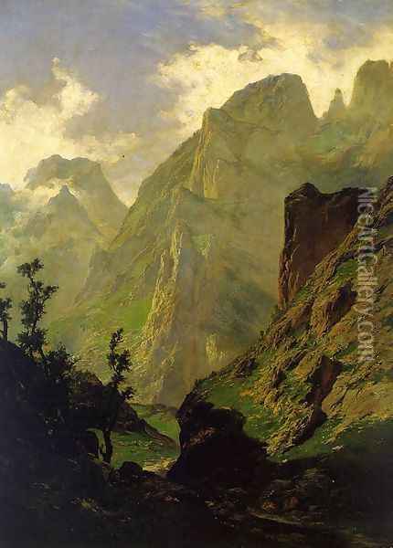 The Peaks of Europe- The Mancorbo Canal 1876 Oil Painting - Carlos de Haes