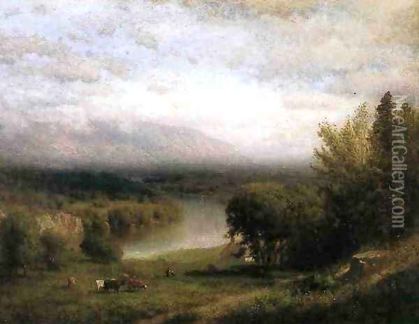 Farmhouse in a River Valley Oil Painting - Alexander Helwig Wyant
