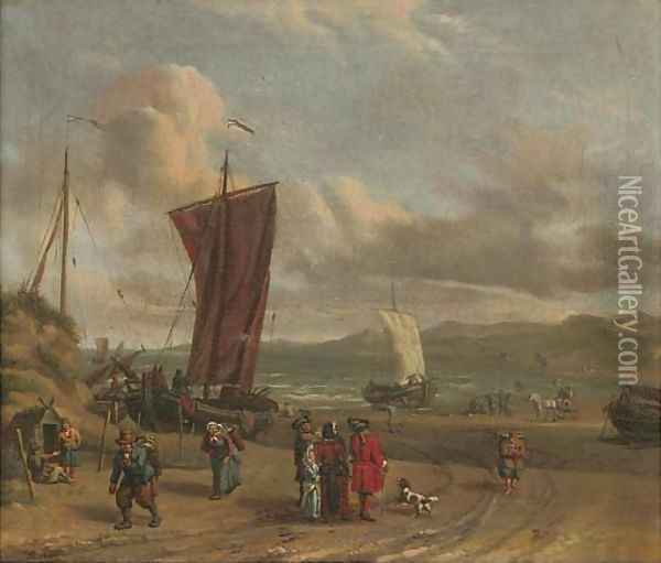 Merchants in discussion on the foreshore Oil Painting - Abraham Storck