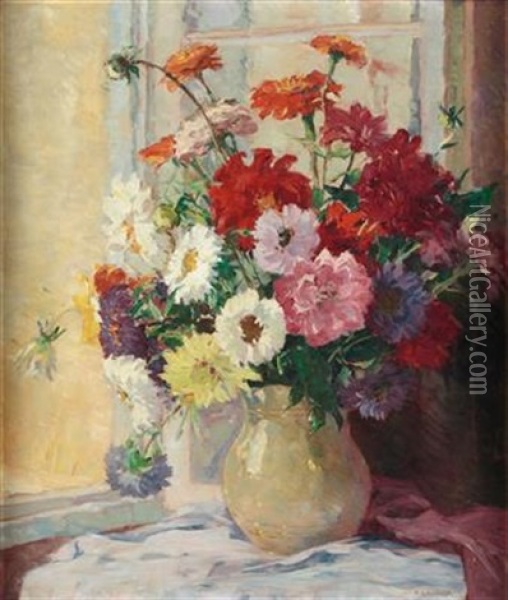 Bunter Blumenstraus In Vase Oil Painting - Franz Gruber-Gleichenberg