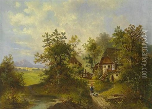 Sommerliche Landschaft Im Salzburger Land Oil Painting - Josef Burgaritzky
