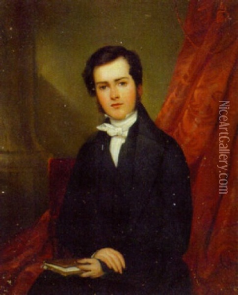Portrait Of Richard Collinson, Seated Small Three-quarter-length, In Black Suit, Holding A Book Oil Painting - William Bradley