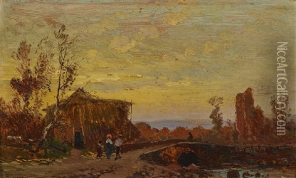 Landscape With Bridge And People Oil Painting - Hermann David Salomon Corrodi