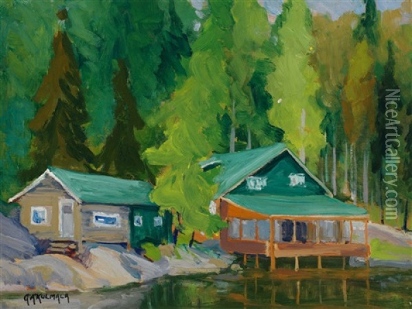 Cabins On A Lake Oil Painting - George Arthur Kulmala