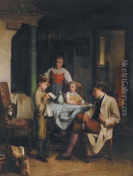 Reading Thenewspaper Oil Painting - Theodore Gerard