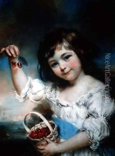 Little Girl with Cherries Oil Painting - John Russell