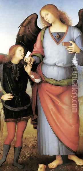 Tobias with the Angel Raphael 1500-05 Oil Painting - Pietro Vannucci Perugino