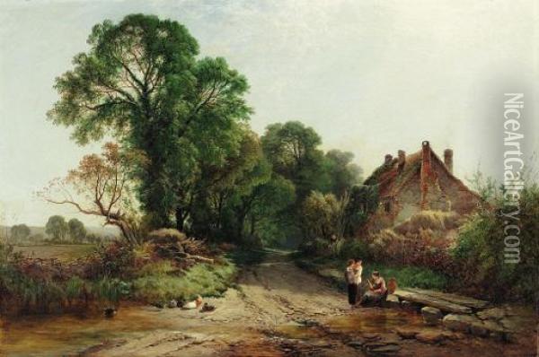 An English Lane Oil Painting - Henry John Boddington