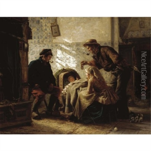 The New Arrival Oil Painting - Carl Wilhelm Huebner