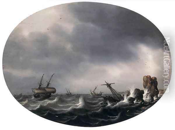 Stormy Sea Oil Painting - Simon De Vlieger