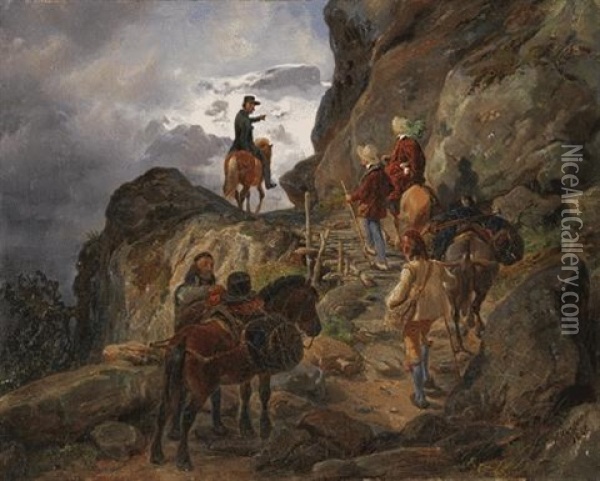 Reisegesellschaft Im Gebirge Oil Painting - Hermann Kauffmann the Elder