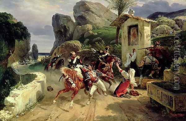 Italian Brigands Surprised by Papal Troops, 1831 Oil Painting - Horace Vernet