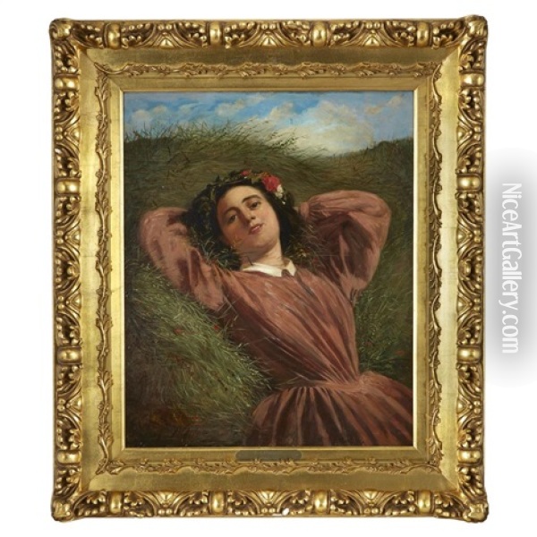 Woman Reclining In The Grass Oil Painting - Edward John Cobbett