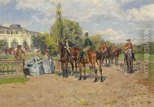 Hunting Group By The Palace Oil Painting - Wilhelm Velten