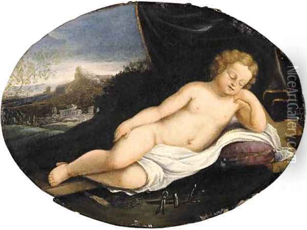 The sleeping Christ Child with the instruments of the Passion Oil Painting - Francesco Albani