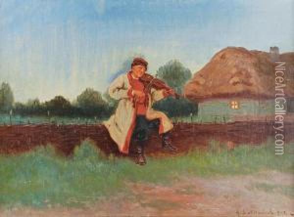 Wiejski Skrzypek Oil Painting - Adam Setkowicz