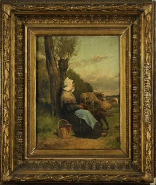 La Bergere Oil Painting - Cornelis van Leemputten